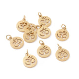 304 Stainless Steel Charms, with Jump Ring, Flat Round with Ohm/Aum Charm, Golden, 14x12x1.1mm, Hole: 3mm, 10pcs/Set