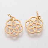 304 Stainless Steel Pendants, Flower, Golden, 13x12x1.1mm, Hole: 3mm, 5pc/Set