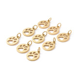 304 Stainless Steel Pendants, Flat Round with Dog Paw Prints, Golden, 14x12x1.1mm, Hole: 4mm, 10pc/Set