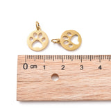 304 Stainless Steel Pendants, Flat Round with Dog Paw Prints, Golden, 14x12x1.1mm, Hole: 4mm, 10pc/Set