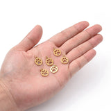 304 Stainless Steel Pendants, Flat Round with Dog Paw Prints, Golden, 14x12x1.1mm, Hole: 4mm, 10pc/Set