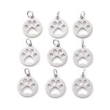 Non-Tarnish 304 Stainless Steel Pendants, Flat Round with Dog Paw Prints, Stainless Steel Color, 14x12x1.1mm, Hole: 4mm, 10pc/Set