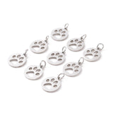 Non-Tarnish 304 Stainless Steel Pendants, Flat Round with Dog Paw Prints, Stainless Steel Color, 14x12x1.1mm, Hole: 4mm, 10pc/Set