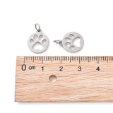 Non-Tarnish 304 Stainless Steel Pendants, Flat Round with Dog Paw Prints, Stainless Steel Color, 14x12x1.1mm, Hole: 4mm, 10pc/Set