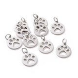 Non-Tarnish 304 Stainless Steel Pendants, Flat Round with Dog Paw Prints, Stainless Steel Color, 14x12x1.1mm, Hole: 4mm, 10pc/Set