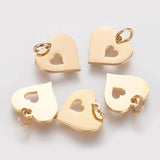 304 Stainless Steel Pendants, Heart with Heart, Golden, 12x12.5x1mm, Hole: 3mm, 5pcs/Set