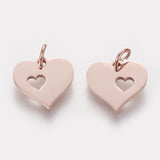 304 Stainless Steel Pendants, Heart with Heart, Rose Gold, 12x12.5x1mm, Hole: 3mm, 5pc/Set