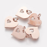 304 Stainless Steel Pendants, Heart with Heart, Rose Gold, 12x12.5x1mm, Hole: 3mm, 5pc/Set