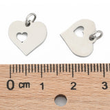 304 Stainless Steel Pendants, Heart with Heart, Stainless Steel Color, 12x12.5x1mm, Hole: 3mm, 5pcs/Set