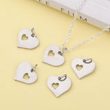 304 Stainless Steel Pendants, Heart with Heart, Stainless Steel Color, 12x12.5x1mm, Hole: 3mm, 5pcs/Set