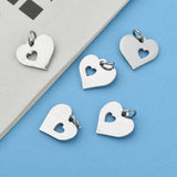 304 Stainless Steel Pendants, Heart with Heart, Stainless Steel Color, 12x12.5x1mm, Hole: 3mm, 5pcs/Set