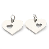 304 Stainless Steel Pendants, Heart with Heart, Stainless Steel Color, 12x12.5x1mm, Hole: 3mm, 5pcs/Set