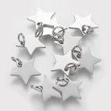 304 Stainless Steel Charms, Star, Stainless Steel Color, 10x10.6x1.1mm, Hole: 4mm, 10pcs/Set