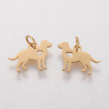 304 Stainless Steel Puppy Pendants, Silhouette Charms, Dog with Heart, Golden, 11x15x1mm, Hole: 3mm, 10pc/Set