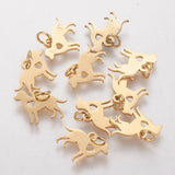 304 Stainless Steel Puppy Pendants, Silhouette Charms, Dog with Heart, Golden, 11x15x1mm, Hole: 3mm, 10pc/Set