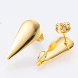 304 Stainless Steel Stud Earring Findings, with Loop, Teardrop, Golden, 20x9mm, Hole: 2.5mm, Pin: 0.8mm, 50pc/Set