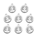 Non-Tarnish 304 Stainless Steel Charms, Laser Cut, Flat Round with Tree, Stainless Steel Color, 12x10x1mm, Hole: 1.2mm, 5pc/Set