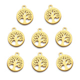 Ion Plating(IP) 304 Stainless Steel Charms, Laser Cut, Flat Round with Tree, Golden, 12x10x1mm, Hole: 1.2mm, 5pc/Set