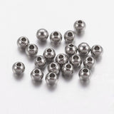 Tarnish Resistant 201 Stainless Steel Beads, Solid Round, Stainless Steel Color, 3mm, Hole: 1mm, 1000pc/Set