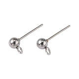 Non-Tarnish 304 Stainless Steel Ball Post Stud Earring Findings, with Loop, Stainless Steel Color, 16x4mm, Hole: 1.5~2mm, Pin: 0.8mm, 500pc/Set