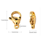 304 Stainless Steel Lobster Claw Clasps, Parrot Trigger Clasps, Manual Polishing, Real 24K Gold Plated, 11x7x3.5mm, Hole: 1mm, 100pc/Set