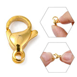 304 Stainless Steel Lobster Claw Clasps, Parrot Trigger Clasps, Manual Polishing, Real 24K Gold Plated, 13x8x4mm, Hole: 1.5mm, 100pc/Set