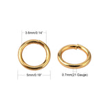 304 Stainless Steel Jump Rings, Open Jump Rings, Round Ring, Real 18K Gold Plated, 21 Gauge, 5x0.7mm, Inner Diameter: 3.6mm, 500pcs/Set