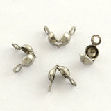 Stainless Steel Bead Tips, Open Clamshell Bead Tips, Stainless Steel Color, 8x4mm, Hole: 1.3mm, 500pcs/Set