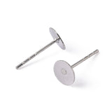 316 Surgical Stainless Steel Flat Round Blank Peg Stud Earring Settings, Stainless Steel Color, Tray: 6mm, 12x6mm, Pin: 0.8mm, 500pcs/Set