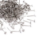 316 Surgical Stainless Steel Flat Round Blank Peg Stud Earring Settings, Stainless Steel Color, Tray: 4mm, 12x4mm, Pin: 0.8mm, 500pcs/Set