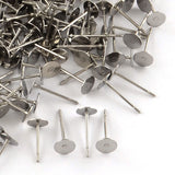 Tarnish Resistant 316 Surgical Stainless Steel Flat Round Blank Peg Stud Earring Settings, Stainless Steel Color, Tray: 5mm, 12x5mm, Pin: 0.8mm, 500pc/Set