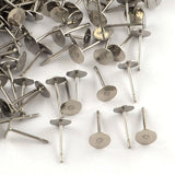 316 Surgical Stainless Steel Flat Round Blank Peg Stud Earring Settings, Stainless Steel Color, Tray: 8mm, 10x8mm, Pin: 0.7mm, 500pcs/Set