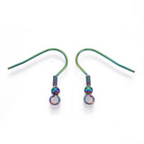 PVD Vacuum Plating 201 Stainless Steel Earring Hooks, Ear Wire, with Horizontal Loop, Rainbow Color, 19~21mm, Hole: 2mm, 21 Gauge, Pin: 0.7mm, 200pc/Set