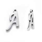 201 Stainless Steel Charms, Alphabet, Laser Cut, Stainless Steel Color, Letter A~Z, 10~14.5x4~14x1mm, Hole: 1mm, 26pcs/set.