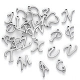 201 Stainless Steel Charms, Alphabet, Laser Cut, Stainless Steel Color, Letter A~Z, 10~14.5x4~14x1mm, Hole: 1mm, 26pcs/set.