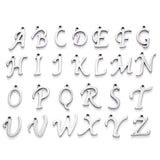 201 Stainless Steel Charms, Alphabet, Laser Cut, Stainless Steel Color, Letter A~Z, 10~14.5x4~14x1mm, Hole: 1mm, 26pcs/set.