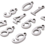 Tarnish Resistant 304 Stainless Steel Charms, Number 0~9, Stainless Steel Color, 15x5.5~8x1.5mm, Hole: 1.5mm, 10pcs/set