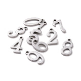 Tarnish Resistant 304 Stainless Steel Charms, Number 0~9, Stainless Steel Color, 15x5.5~8x1.5mm, Hole: 1.5mm, 10pcs/set