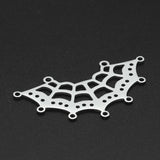 Tarnish Resistant 201 Stainless Steel Chandelier Components Links, 9 Loop & 18 Hole Links, Laser Cut, Spider Web Shape, Stainless Steel Color, 21x39.5x1mm, Hole: 1.6mm, 5pc/Set