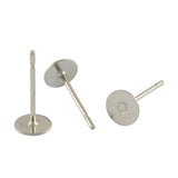 304 Stainless Steel Flat Round Blank Peg Stud Earring Findings, Stainless Steel Color, 12x8mm, Pin: 0.6mm, 500pcs/Set