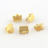 304 Stainless Steel Ribbon Crimp Ends, Real 18k Gold Plated, 6x6.5mm, Hole: 1mm, 100pc/Set