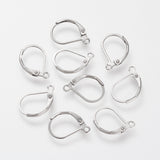 Tarnish Resistant 304 Stainless Steel Leverback Earring Findings, with Loop, Stainless Steel Color, 16x10.5x0.5mm, Hole: 1.5mm, pin: 0.5mm, 200pc/Set