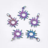 Ion Plating(IP) 304 Stainless Steel Solar Eclipse Pendants, with Jump Rings, Sun, Rainbow Color, 18x16x1mm, Jump Ring: 5x0.8mm, Inner Diameter: 3mm, 5pc/Set