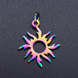 Ion Plating(IP) 304 Stainless Steel Solar Eclipse Pendants, with Jump Rings, Sun, Rainbow Color, 18x16x1mm, Jump Ring: 5x0.8mm, Inner Diameter: 3mm, 5pc/Set