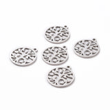 Non-Tarnish 201 Stainless Steel Pendants, Filigree Joiners Findings, Laser Cut, Flat Round with The Tree of Life, Stainless Steel Color, 17x14.5x1mm, Hole: 1.5mm, 5pc/Set