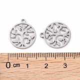 Non-Tarnish 201 Stainless Steel Pendants, Filigree Joiners Findings, Laser Cut, Flat Round with The Tree of Life, Stainless Steel Color, 17x14.5x1mm, Hole: 1.5mm, 5pc/Set