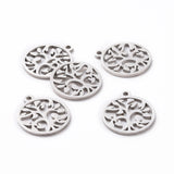 Non-Tarnish 201 Stainless Steel Pendants, Filigree Joiners Findings, Laser Cut, Flat Round with The Tree of Life, Stainless Steel Color, 17x14.5x1mm, Hole: 1.5mm, 5pc/Set