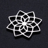 201 Stainless Steel Filigree Joiners Links, Laser Cut, Flower, Stainless Steel Color, 15.5x15.5x1mm, 5pcs/Set