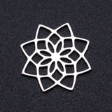 201 Stainless Steel Filigree Joiners Links, Laser Cut, Flower, Stainless Steel Color, 15.5x15.5x1mm, 5pcs/Set