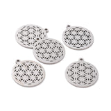 201 Stainless Steel Sacred Geometry Pendants, Spiritual Charms, Filigree Joiners Findings, Laser Cut, Flower of Life, Stainless Steel Color, 22x19.5x1mm, Hole: 1.4mm, 5pcs/Set